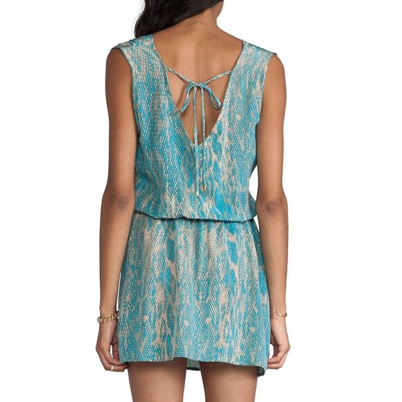 $217 Karina Grimaldi Women's Size S Turquoise Snake Print Silk Azalea Mini Dress - Picture 8 of 9